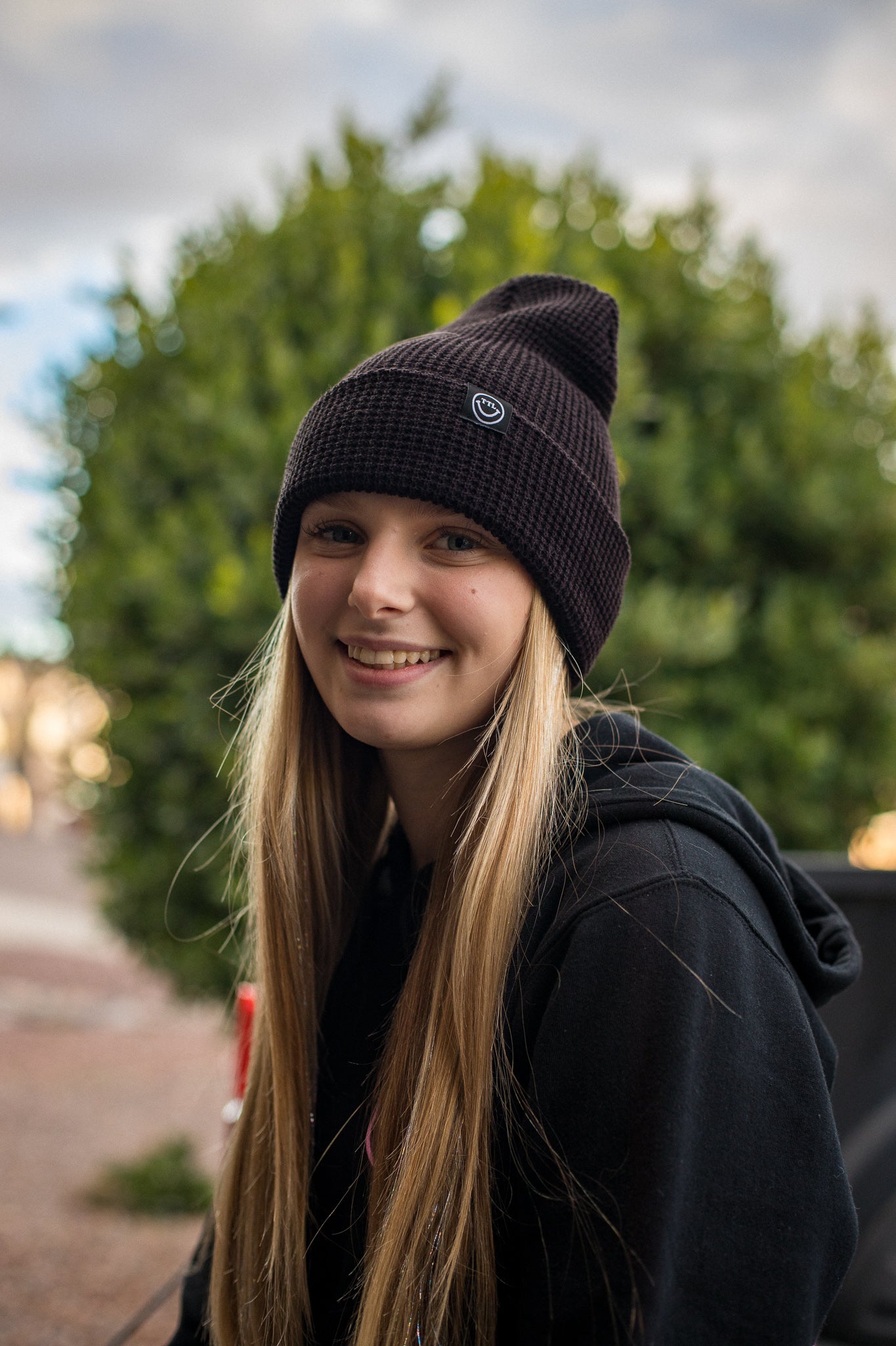 WAFFLE BLACK BEANIE - TTL SMILEY