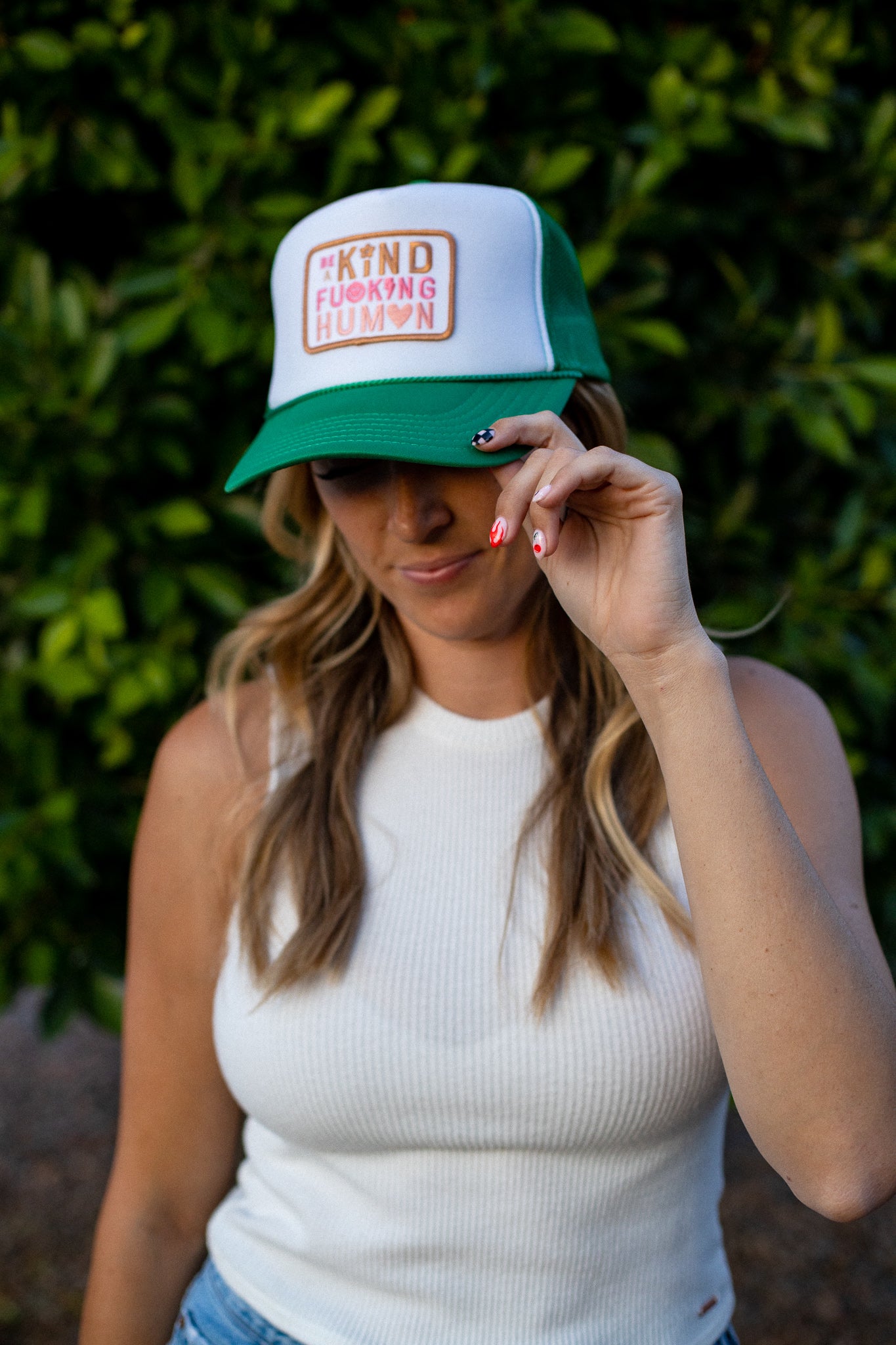 BE A KIND HUMAN HAT - GREEN/WHITE