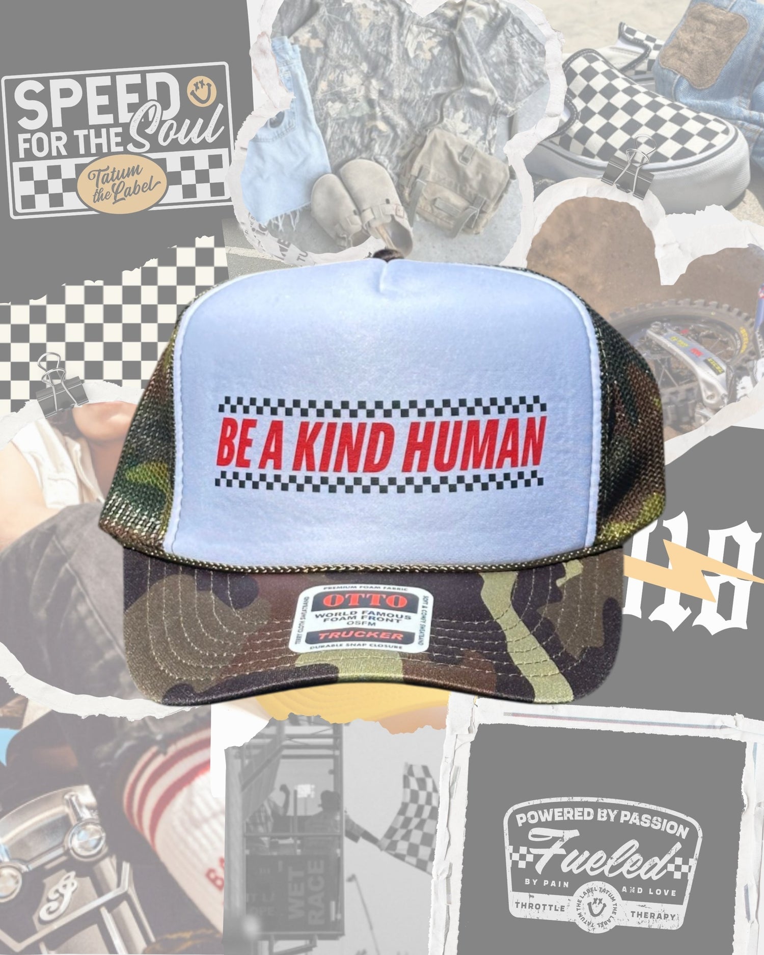 BE A KIND HUMAN CHECKERED - WHITE/CAMO