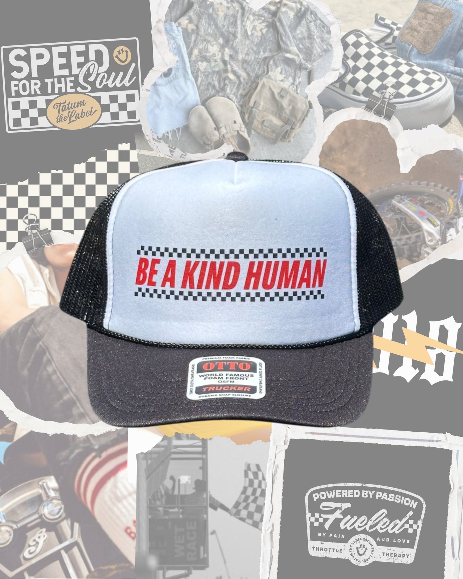 BE A KIND HUMAN CHECKERED - WHITE/BLACK