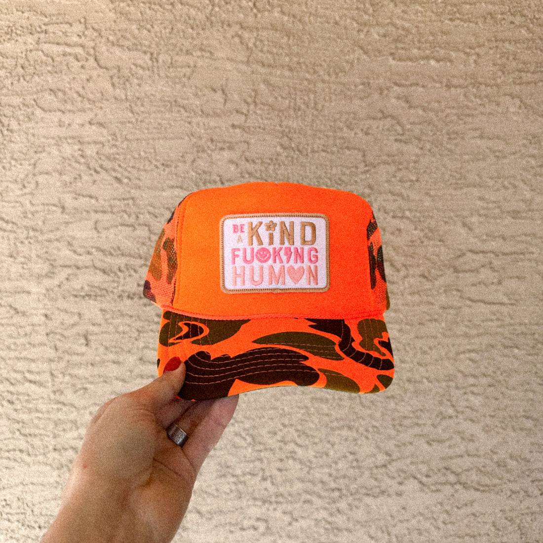 BE A KIND HUMAN HAT - ORANGE CAMO