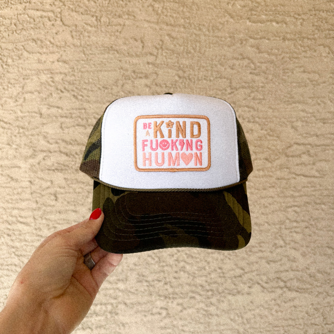 BE A KIND HUMAN HAT - CAMO/WHITE