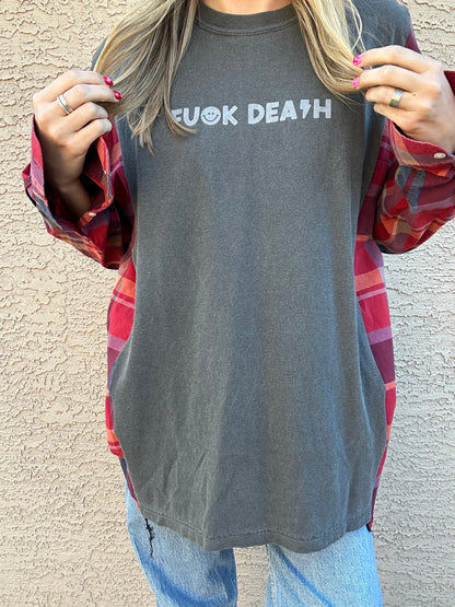 4. LARGE F*CK DEATH FLANNEL - RED/BLUE