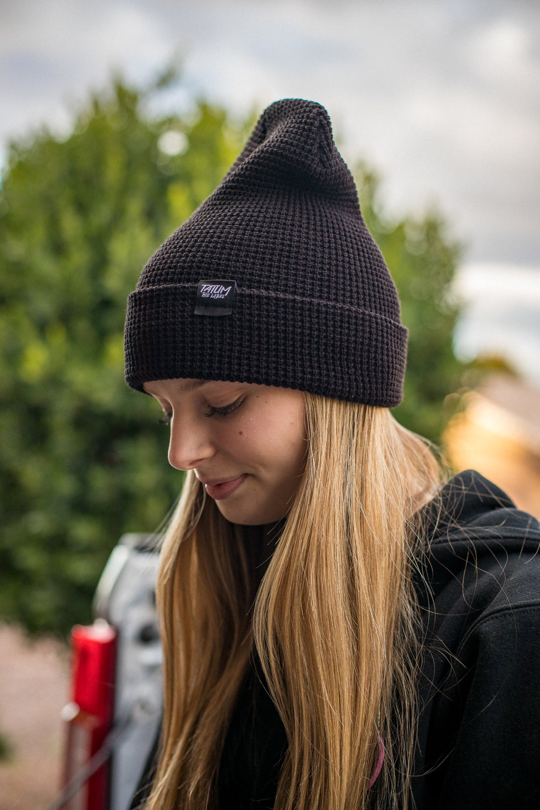 WAFFLE BLACK BEANIE - MEN&