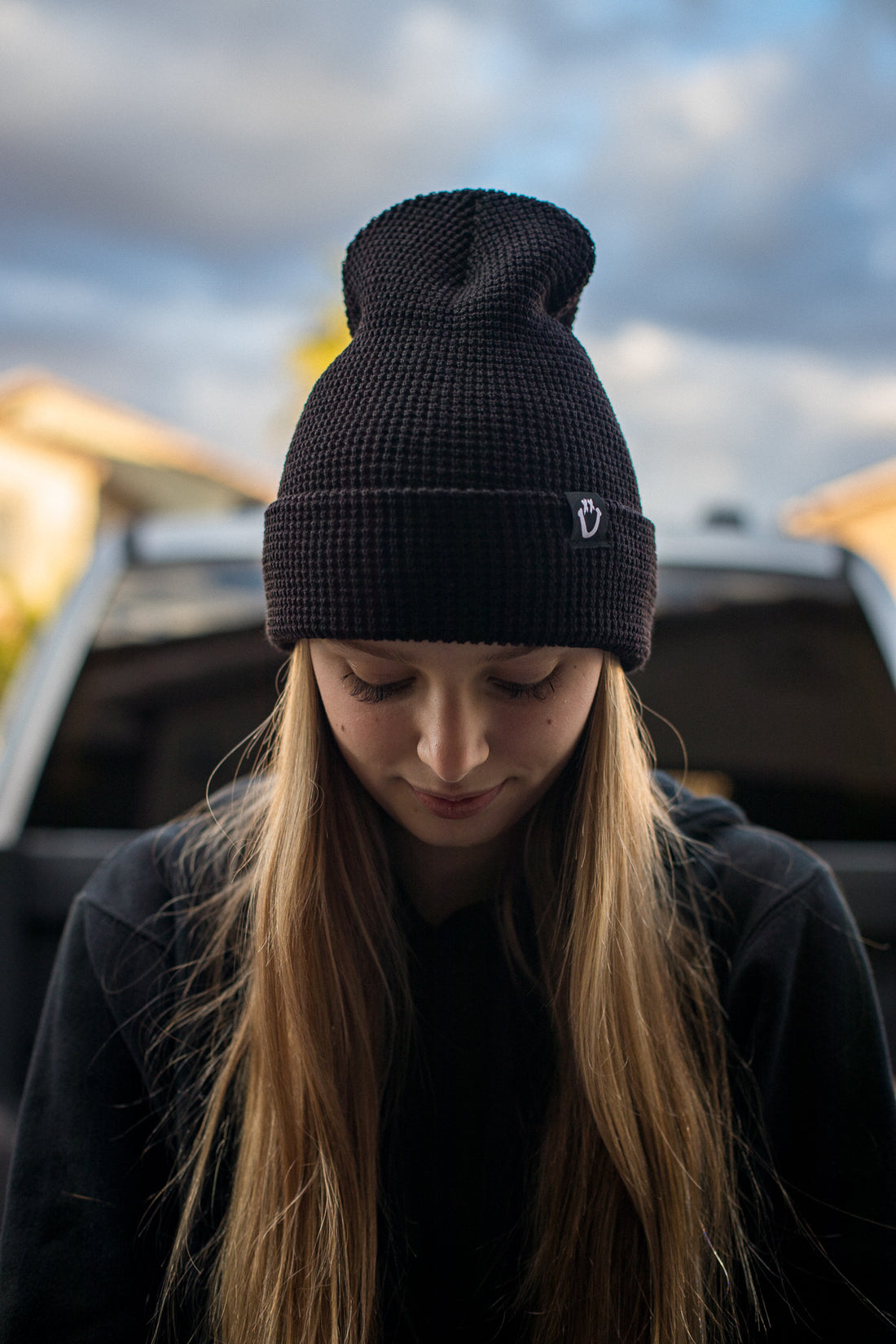 WAFFLE BLACK BEANIE - MEN&
