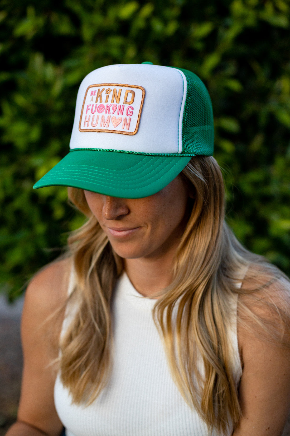 BE A KIND HUMAN HAT - GREEN/WHITE