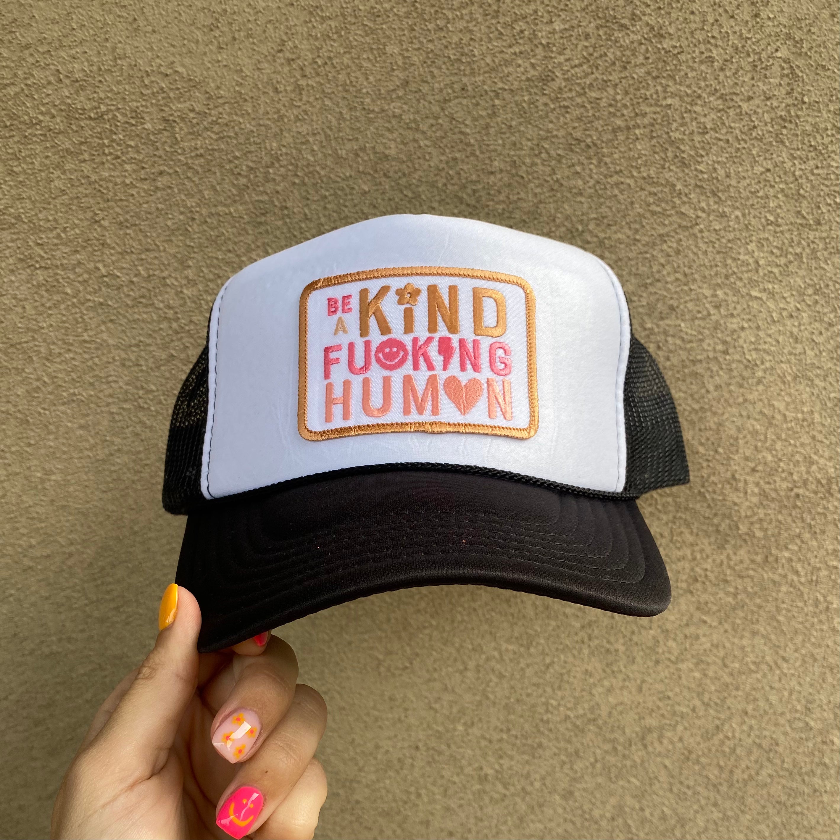 BE A KIND HUMAN HAT - WHITE/BLACK